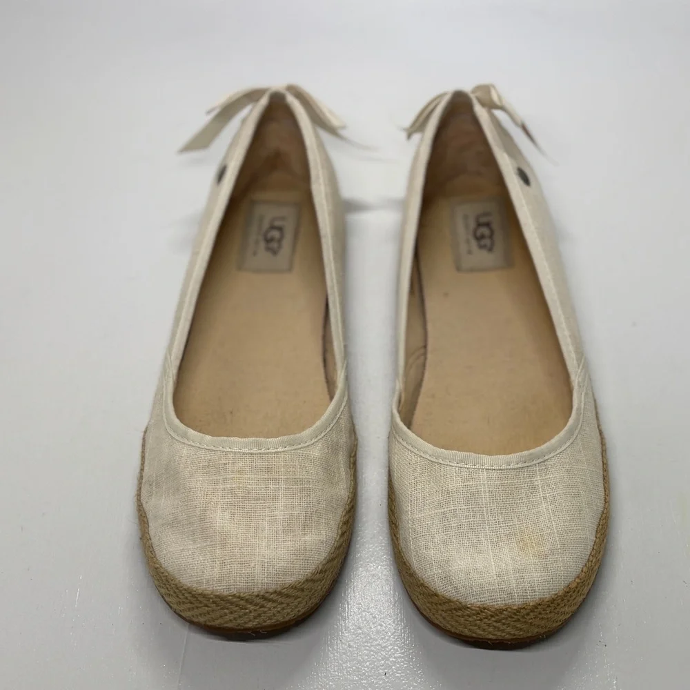 UGG Indah Espadrille Flats Cream Canvas Slip-On Jute Sole Women’s 8.5 EU 39.5